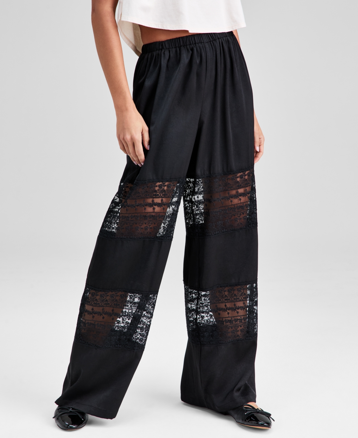 And Now This Women's Pull-on High-rise Lace-inset Pants, Macy's Exclusive In Black
