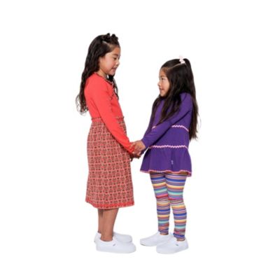 Big Girls Long Sleeve Ruffle Trim Dress - Purple Multicolor