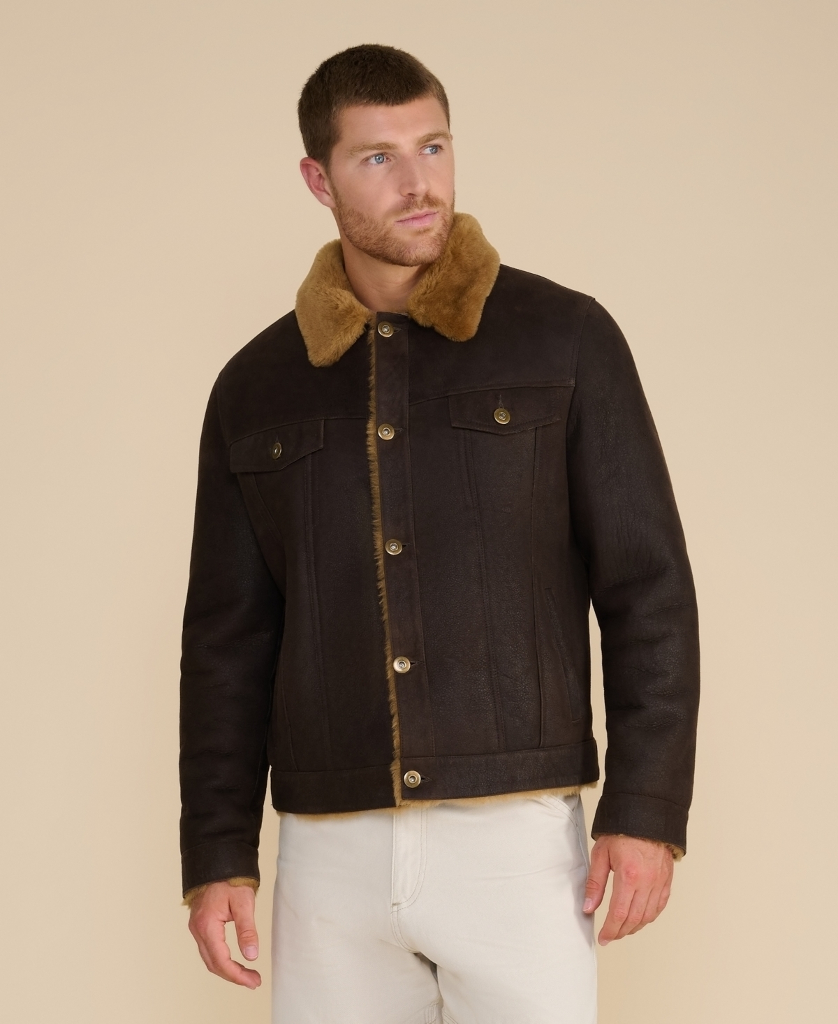 Furniq Uk Men's Shearling Jacket