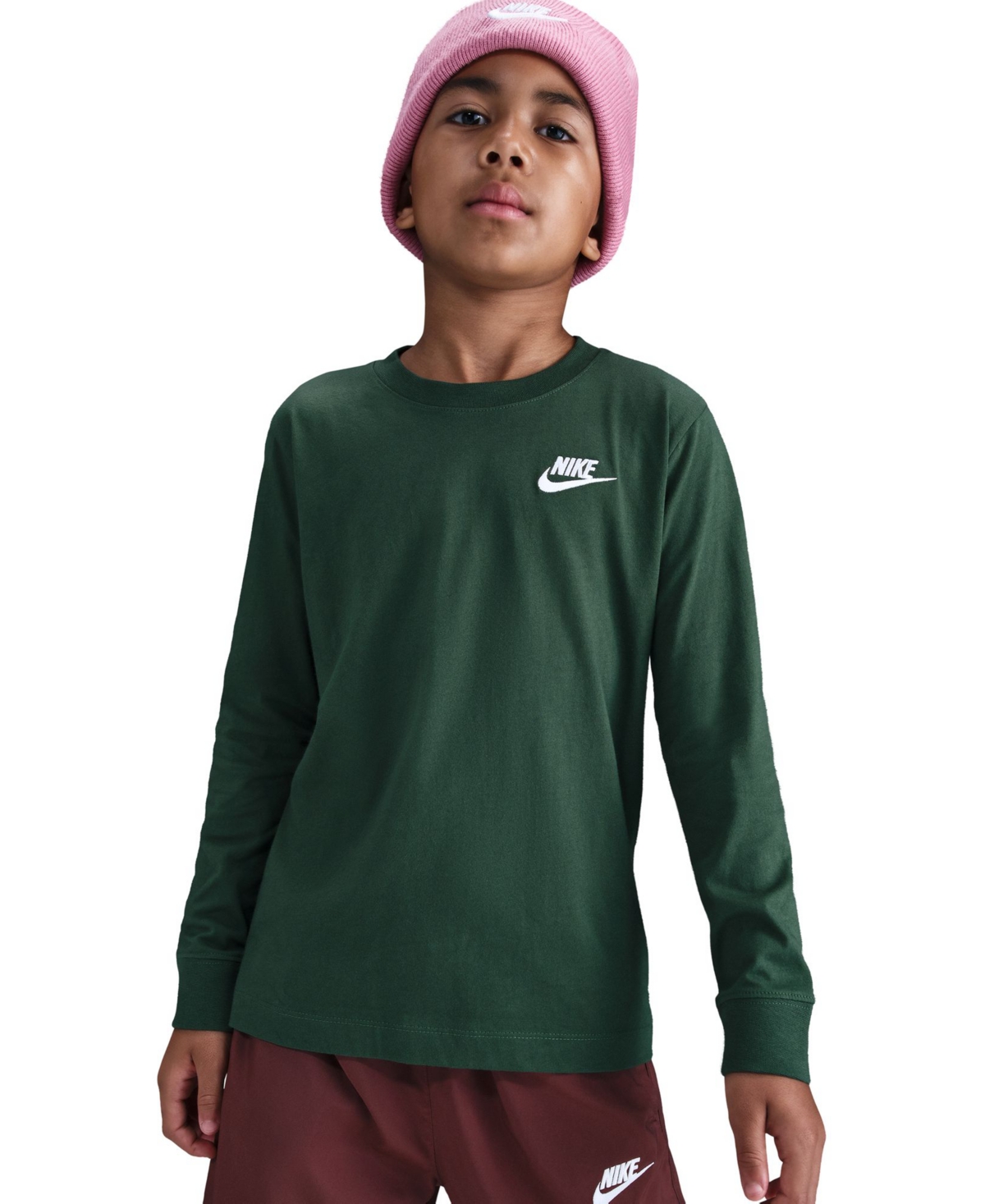 Nike Big Kids Sportswear Logo Embroidered Long-sleeve T-shirt In Green