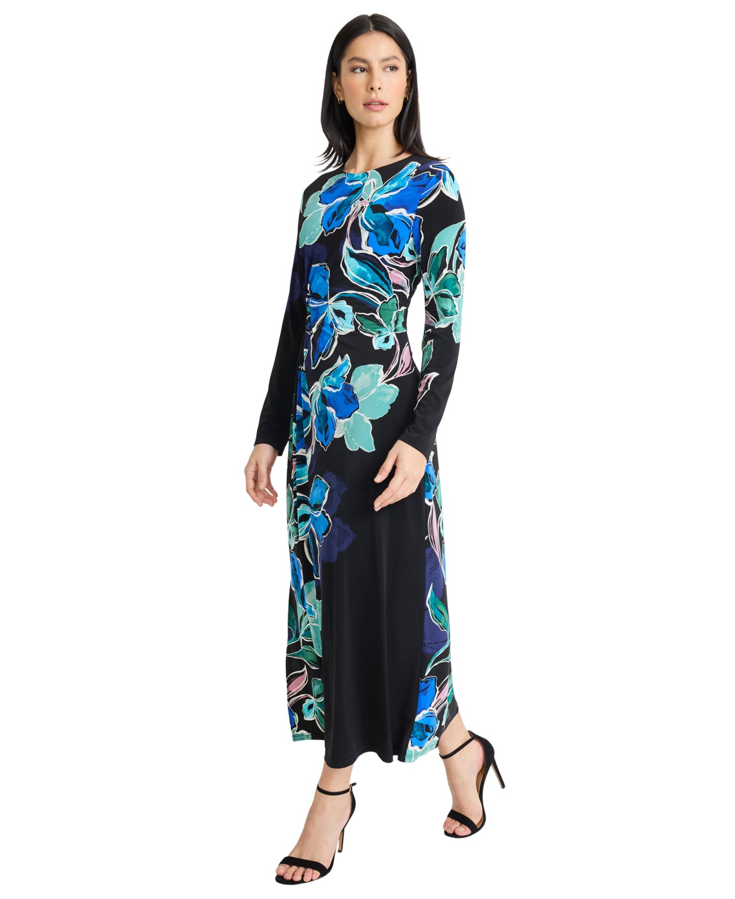 Женское платье Maggy London Crewneck Placement Print Maxi, цвет: Чёрный / Зелёный — фото 2
