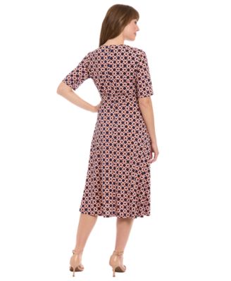Women's Printed Elbow-Sleeve A-Line Dress