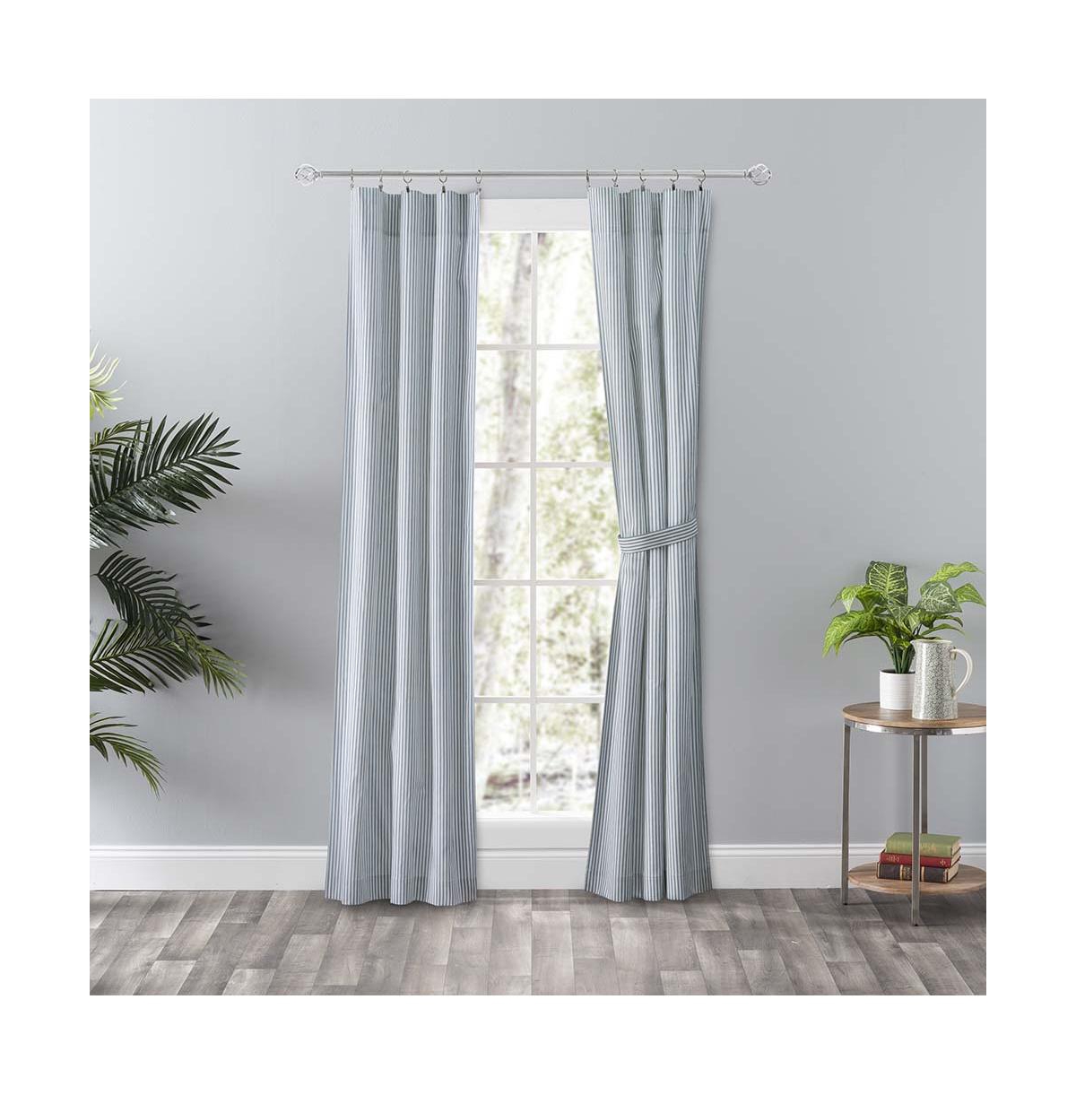 Ellis Curtain Plaza Classic Ticking Stripe Printed on Natural Ground 3" Rod Pocket Tailored Panel Pair 56" x Blue