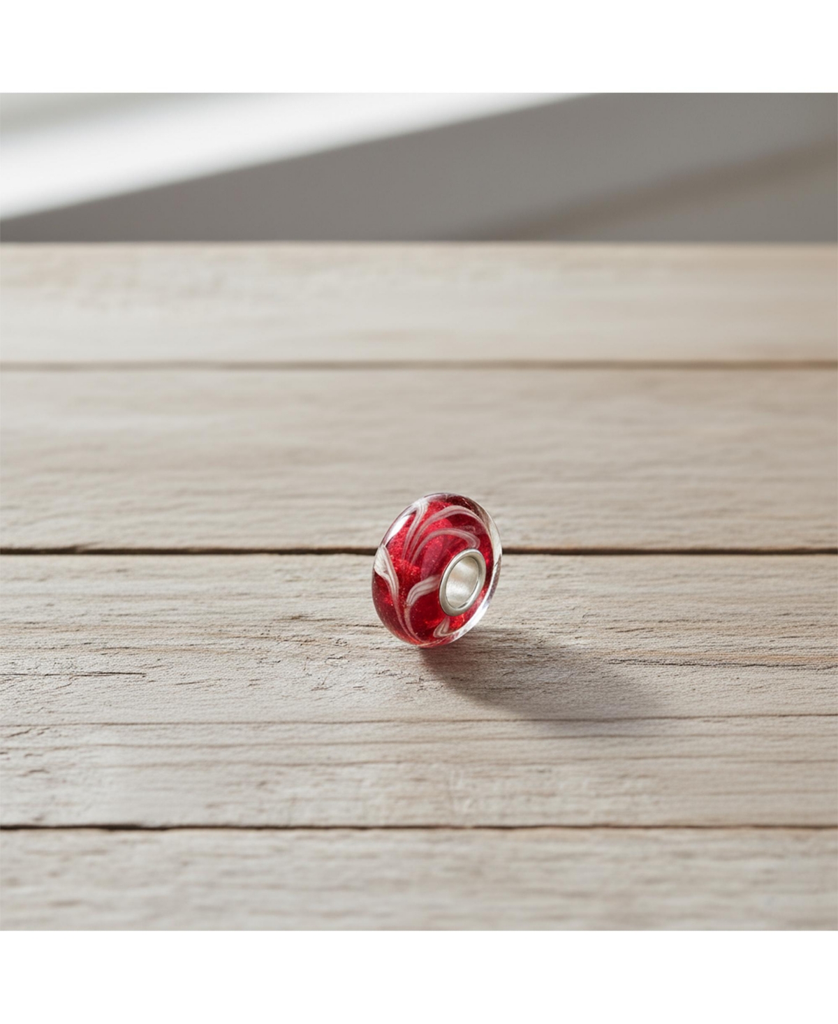 Bling Jewelry Set of 2 Red White Vine Murano Glass Charm Bead with Sterling Silver Core Bracelets