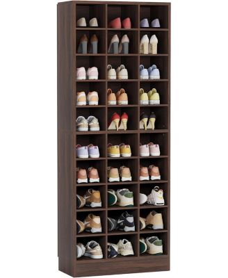 10-Tier Wooden Shoe Storage Cabinet with 30 Cubbies, Freestanding Tall Shoe Rack Organizer