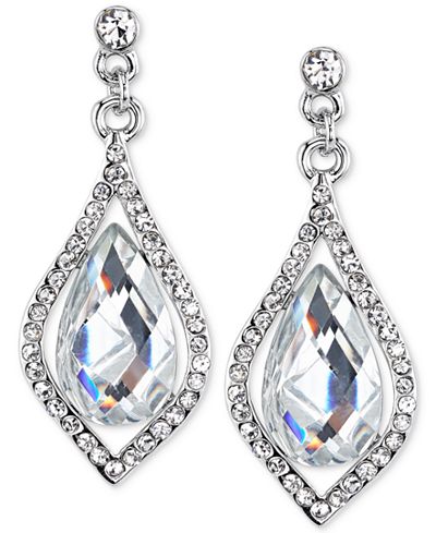 2028 Silver-Tone Crystal Caged Pear-Shape Drop Earrings