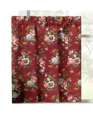 Ellis Bella Rose Stylish Medium Scale Printed Floral Pattern 1.5" Rod Pocket Tier 56"x36" Red