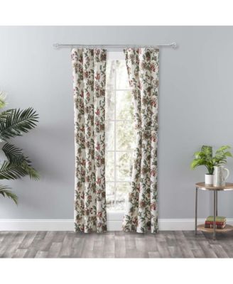 Madison Floral Printed Natural Ground 3" Rod Pocket Tailored Panel Pair with Tiebacks 56" x 84" Brick