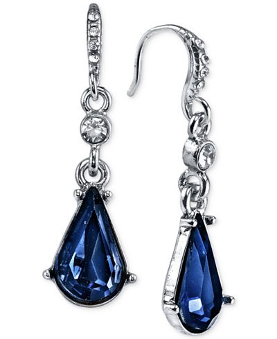 2028 Silver-Tone Blue Stone and Crystal Drop Earrings