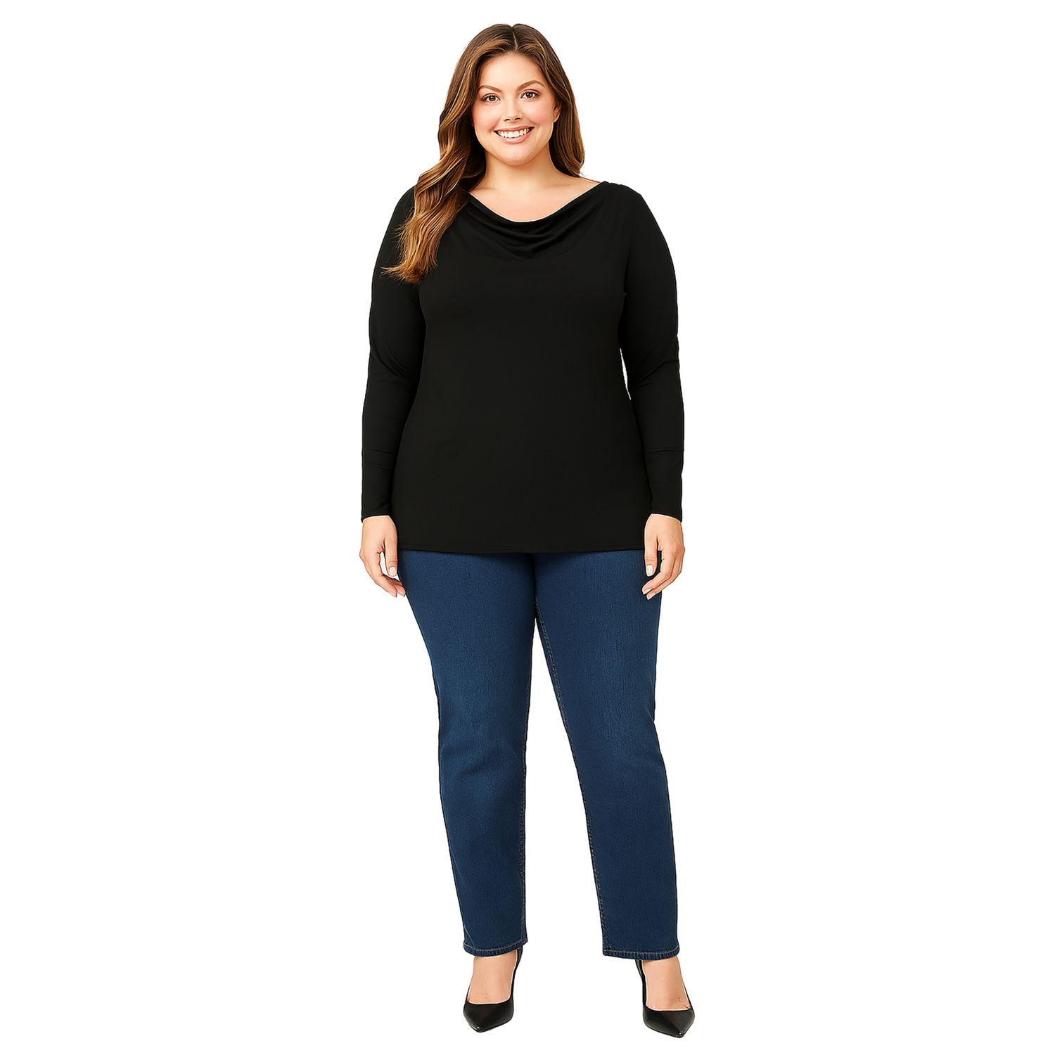 Plus Size Long Sleeve Boat Neck Knit Top