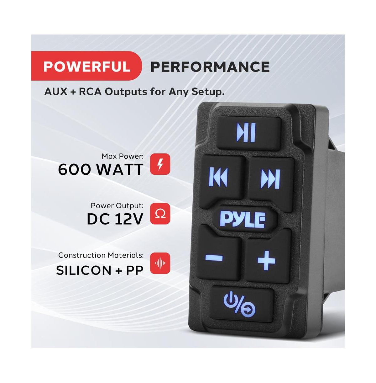 Pyle Wireless Bt Audio Controller - Waterproof Marine Receiver for Car, Truck, Boat, 4x4, PowerSport Vehicles