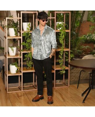 Men's Sage Green Solid Velvet Shirt