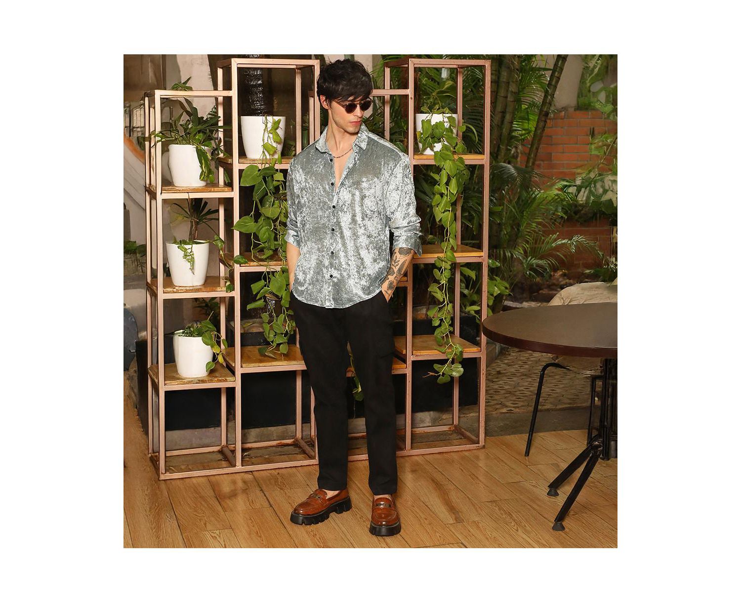 Men's Sage Green Solid Velvet Shirt