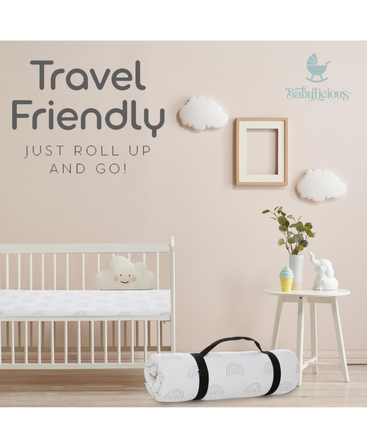 Babylicious Waterproof Pack N Play Mattress Topper – Twin (38" x 26") Soft Memory Foam, Roll-Up Design, Breathable and