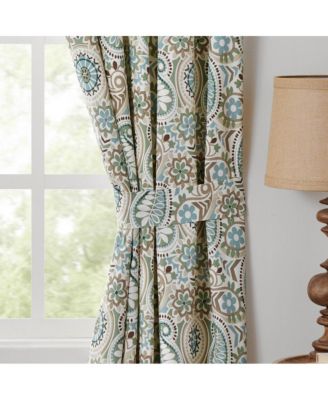 Paisley Prism Tailored 3" Rod Pocket Curtain Panel Pair with Tie Backs 100" x 63" Latte