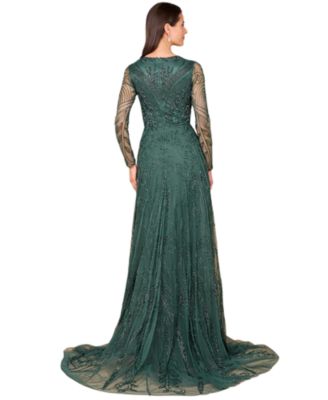 Women's A-line Beaded Dress with Sleeves