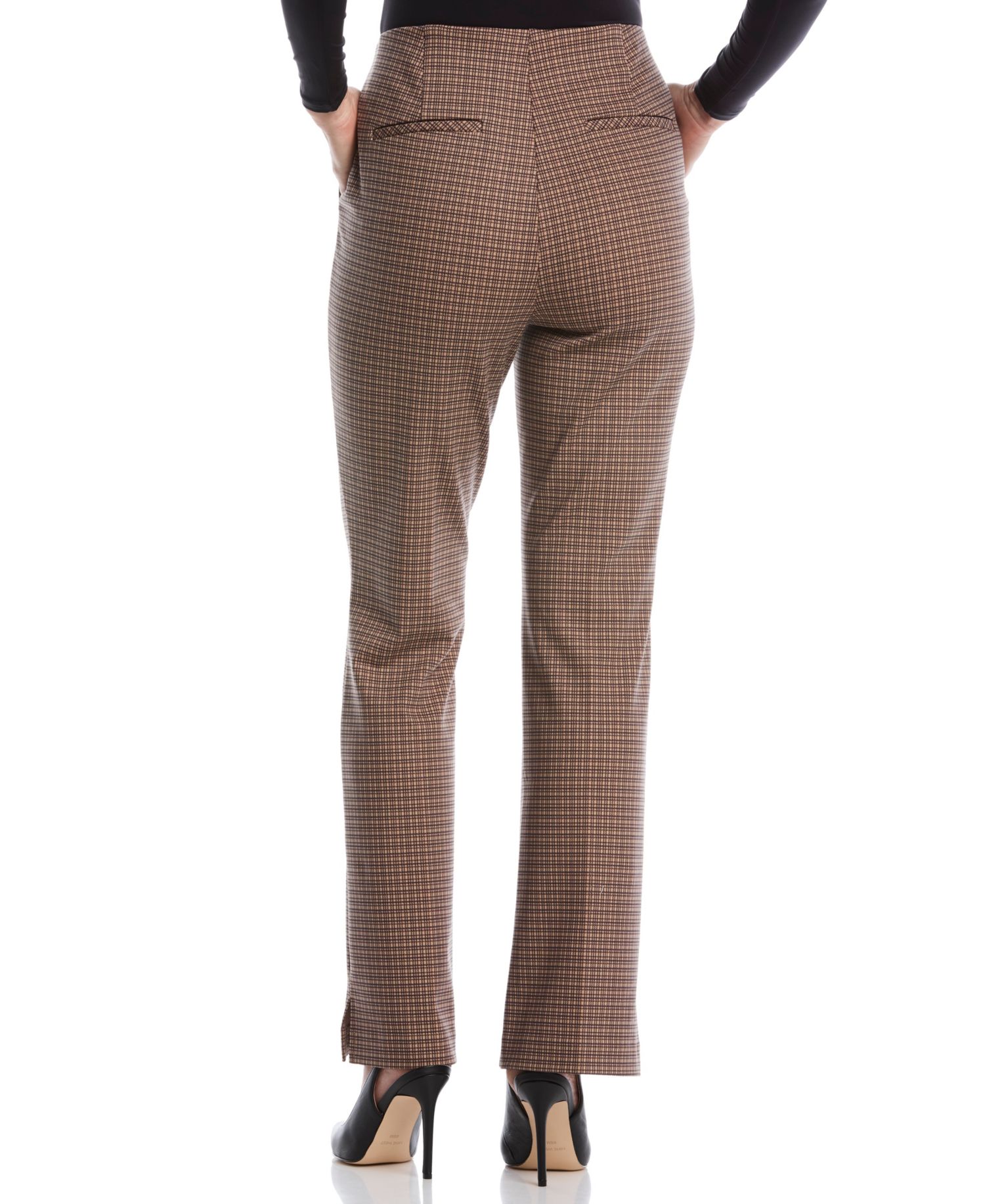 Petite Plaid Print Ponte Bootcut Pants
