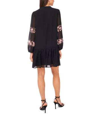 Women's Long-Sleeve with Ties Pull-On Babydoll Dress