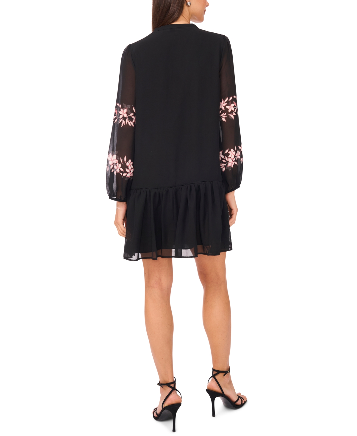 Msk Women's Long-sleeve With Ties Pull-on Babydoll Dress In Black