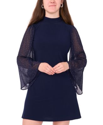 Women's Mock Neck Combo Sleeve Dress