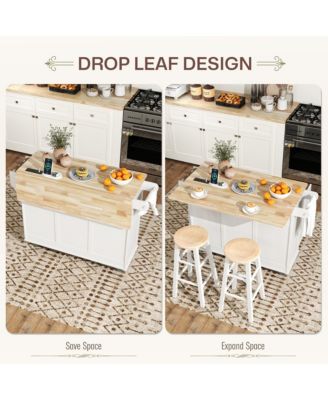 Mobile Kitchen Island with Power Outlet Drop Leaf Kitchen Cart