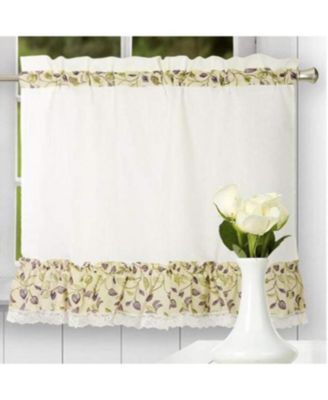 Clarice High Quality 2-Piece Leafy Branch Patterned Ruffled Tier Pair Window Curtains - 58 x30" Violet