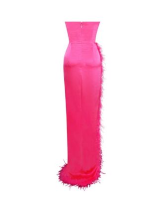 Women's Perrin Fuchsia Pink Feather Dress High Slit Gown
