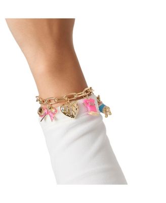 Pink and Gold Charm Bracelet with Bow, Dog, and Heart - 7.5''