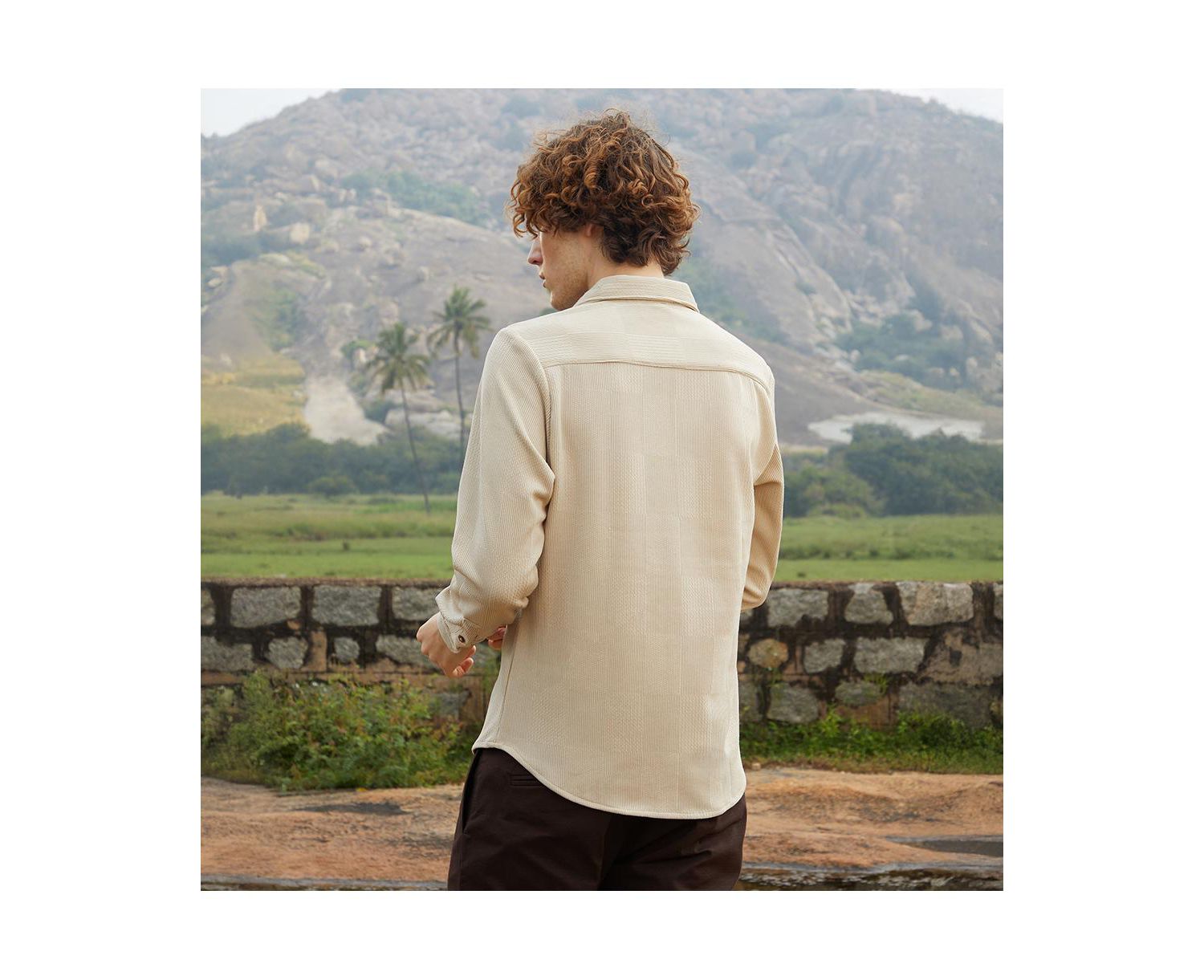 Men's Saltbox Beige Solid Knit Shirt