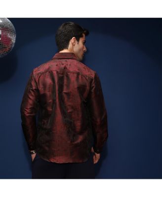 Men's Burgundy Red Abstract-Woven Shirt