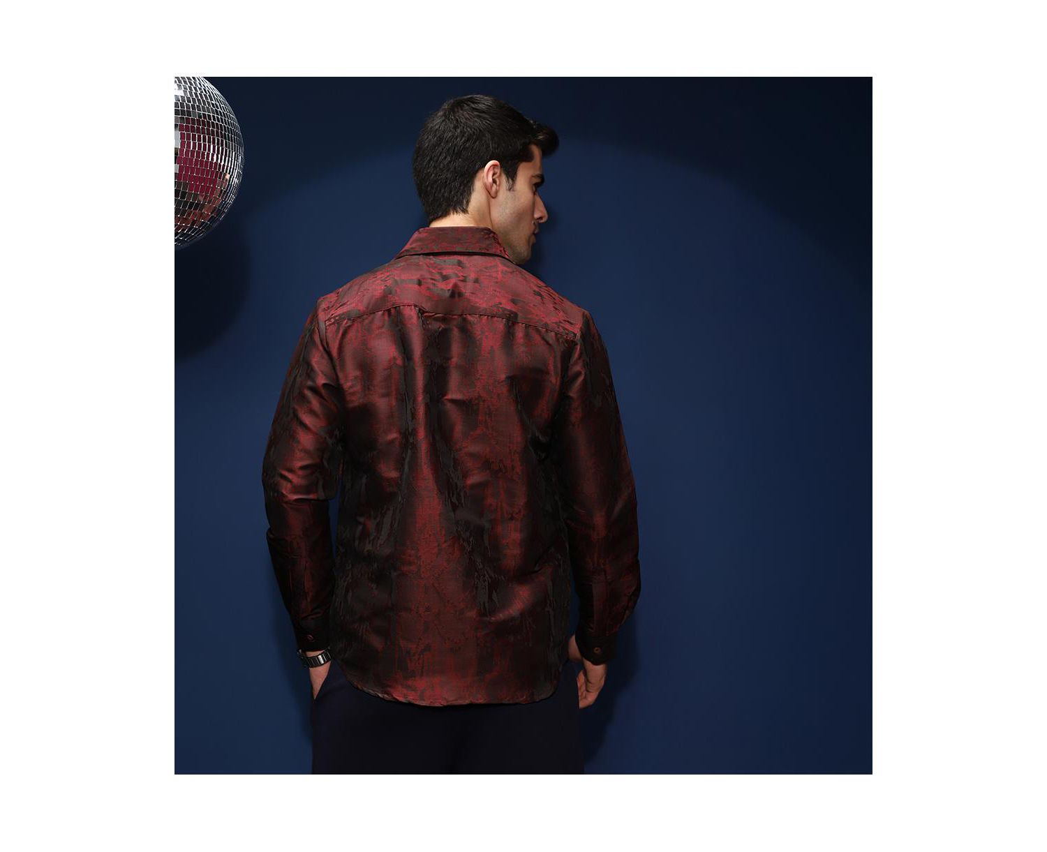 Men's Burgundy Red Abstract-Woven Shirt