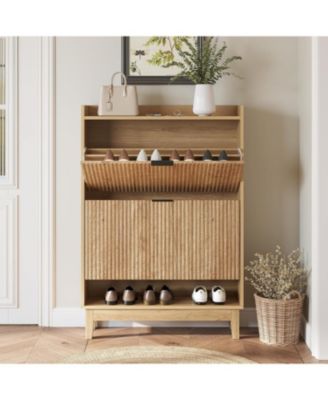 31.5&amp;#x22; Wide Narrow Entryway Cabinet,Shoe Cabinet with 2 Flip Drawers &amp; Open Shelf