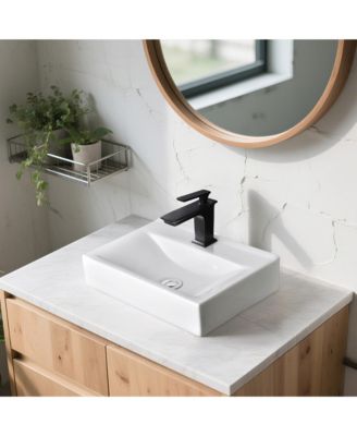18 1/8" x 12 3/16" x 4 5/16" Wall Mount Ceramic Sink w/ Modern 1 Hole Bathroom Square Faucet ORB