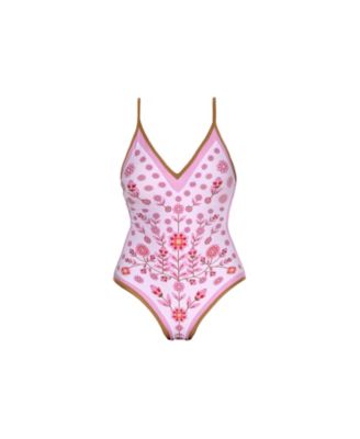 Women's Pink Garden Reversible V-Neck One-Piece Swimsuit