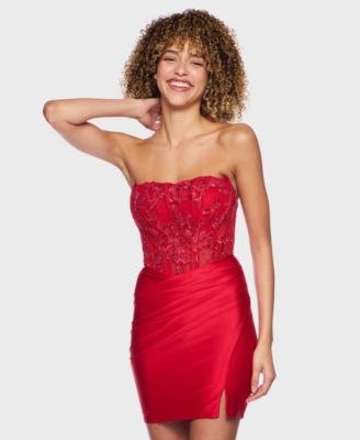 Alex & Sophia - Juniors' Corset Top Strapless Midi Dress