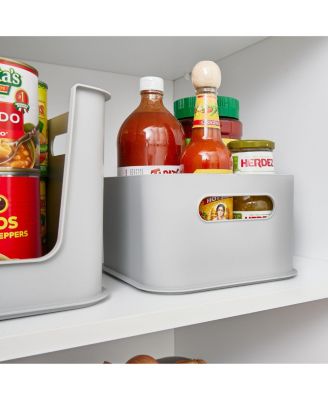 Plastic Pantry Storage Bin with Handles - Set of 4 - Gray - Made in USA