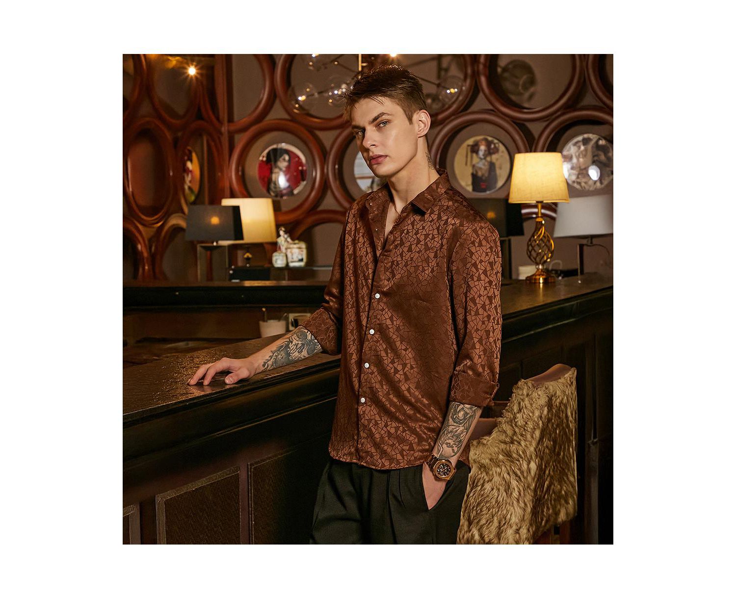 Men's Chocolate Brown Mozaic-Tactile Shirt
