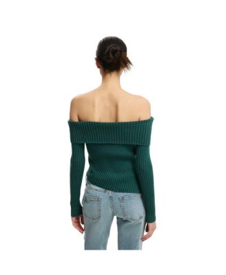 Women's Asym Rib Off Shoulder Knit
