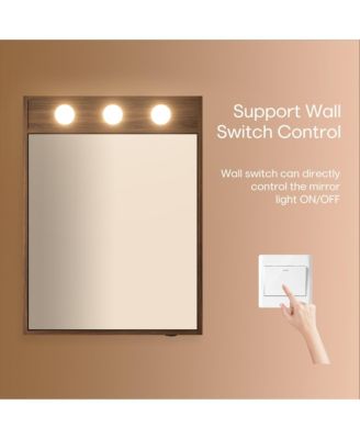 32x24inch Lighted Medicine Cabinet with Mirror, Dimmable, 3000K/5500K, Adjustable Shelf, Flat-Pack Design, Assembly Required (Walnut)