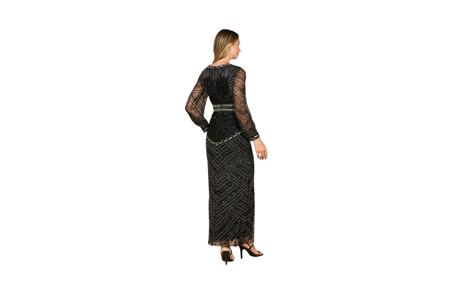 Women's V Neck Beaded Long Sleeve Dress