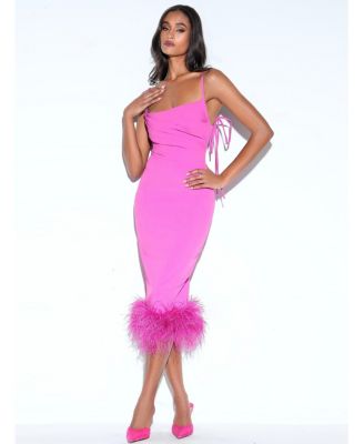 Women Fiona Fuchsia Feather Trim Bottom Maxi Dress
