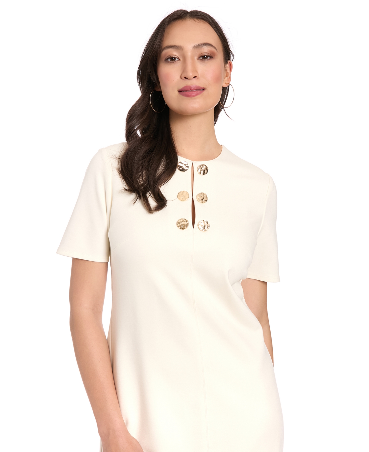 London Times Petite Crewneck Shift Mini Dress In White