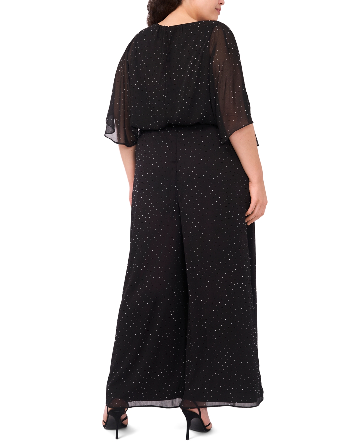 Msk Plus Size Rhinestone Overlay Boat Neck Jumpsuit In Black