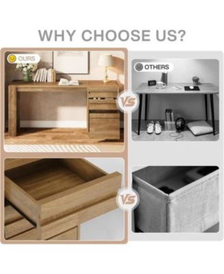 Gaming Desk, Computer Desk with 3 Drawers, Farmhouse Study Table with Storage Cabinet