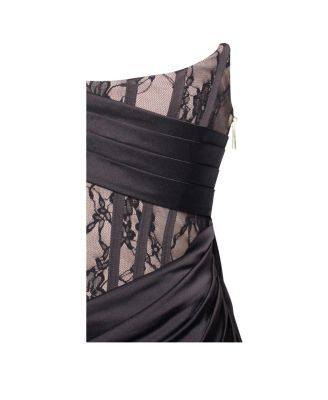 Women's Callie Black Lace Satin Corset High Slit Gown