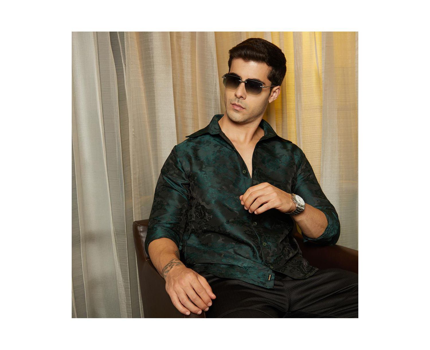 Men's Emerald Green Rosa-Woven Shirt