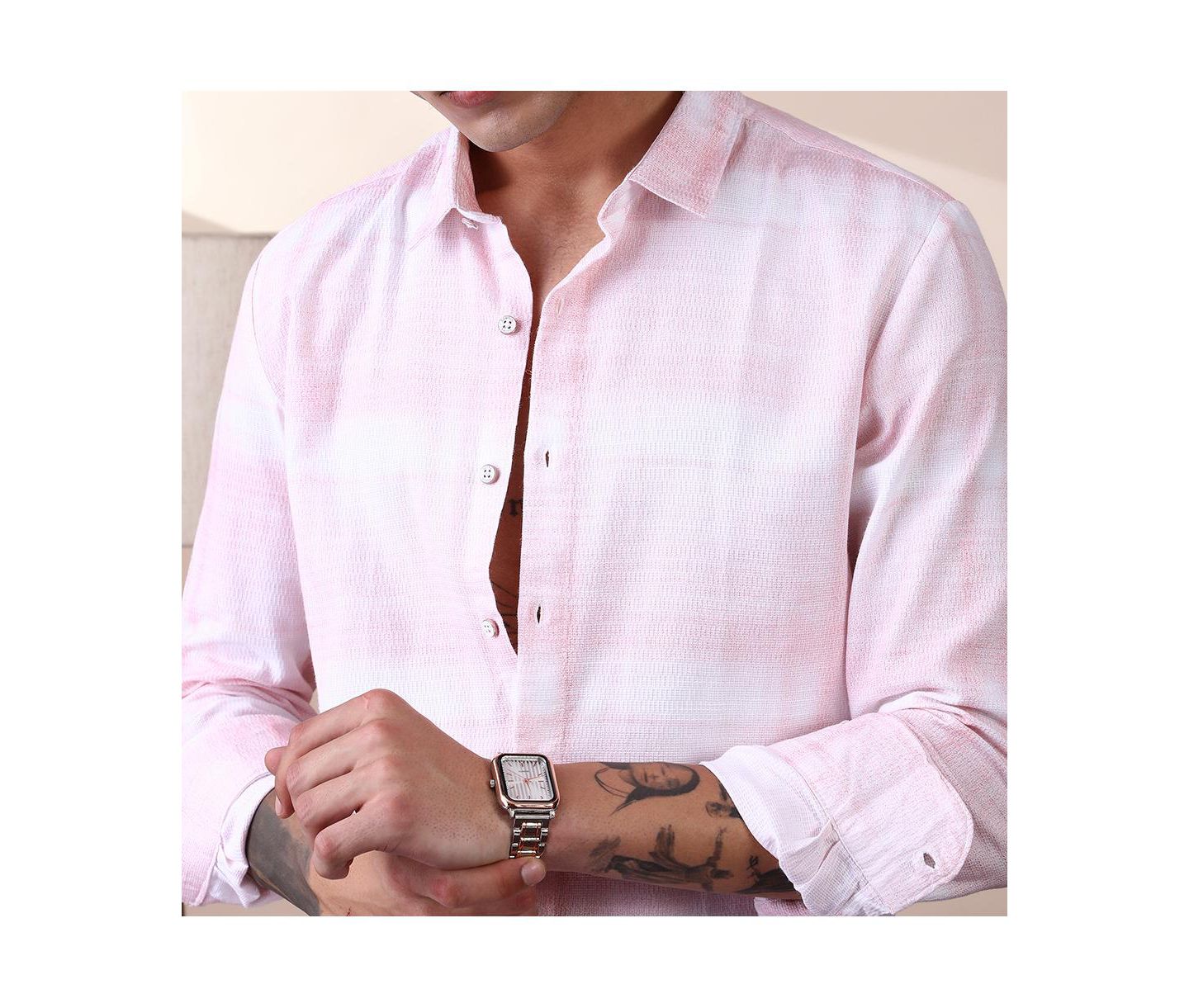Мужская рубашка Cahoot Campus Sutra Rose Pink & Daisy White Velobrush-Tactile, цвет: Розовый — фото 5