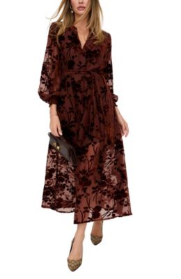 Women's Brezze High Neck Velvet Burnout Maxi Dress