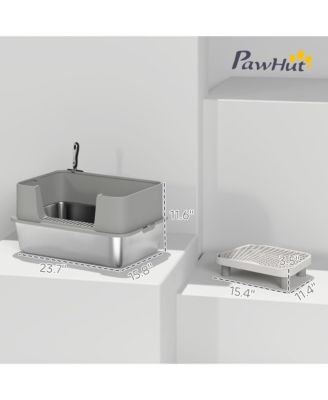 Stainless Steel Litter Box, High Sided Cat Litter Box with Scoop