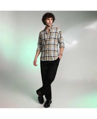 Men's Sand Beige Shadow-Checkered Shirt